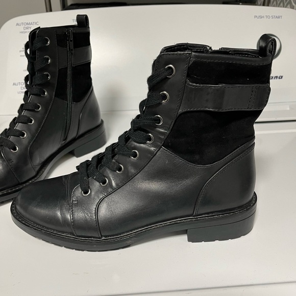 Alex Marie Black Leather Velvet Combat Boots - Picture 4 of 10